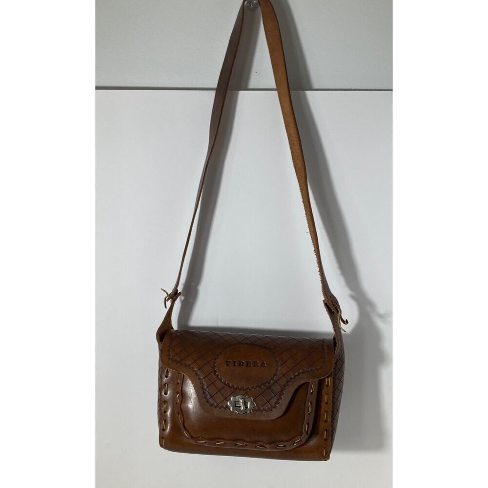 Womens Tooled Western Leather Stitched Bag Crossbody Purse Videra Brown‎ 7 x 11"